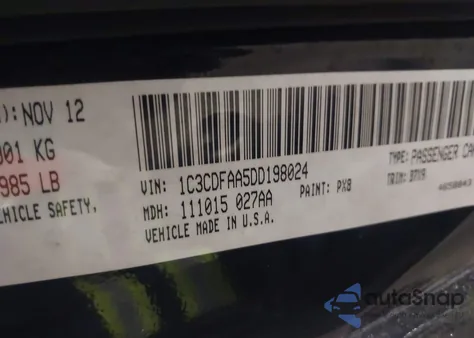 2013 Dodge Dart Se z USA, uszkodzony, nr VIN 1C3CDFAA5DD198024